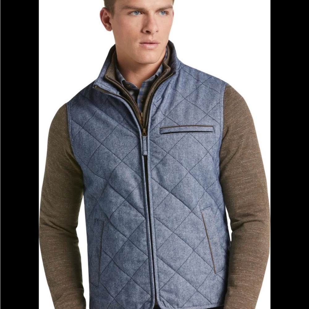 Jos. A. Bank 1905 Quilted Denim Blue Vest with Navy Fleece Lining - Picture 1 of 5